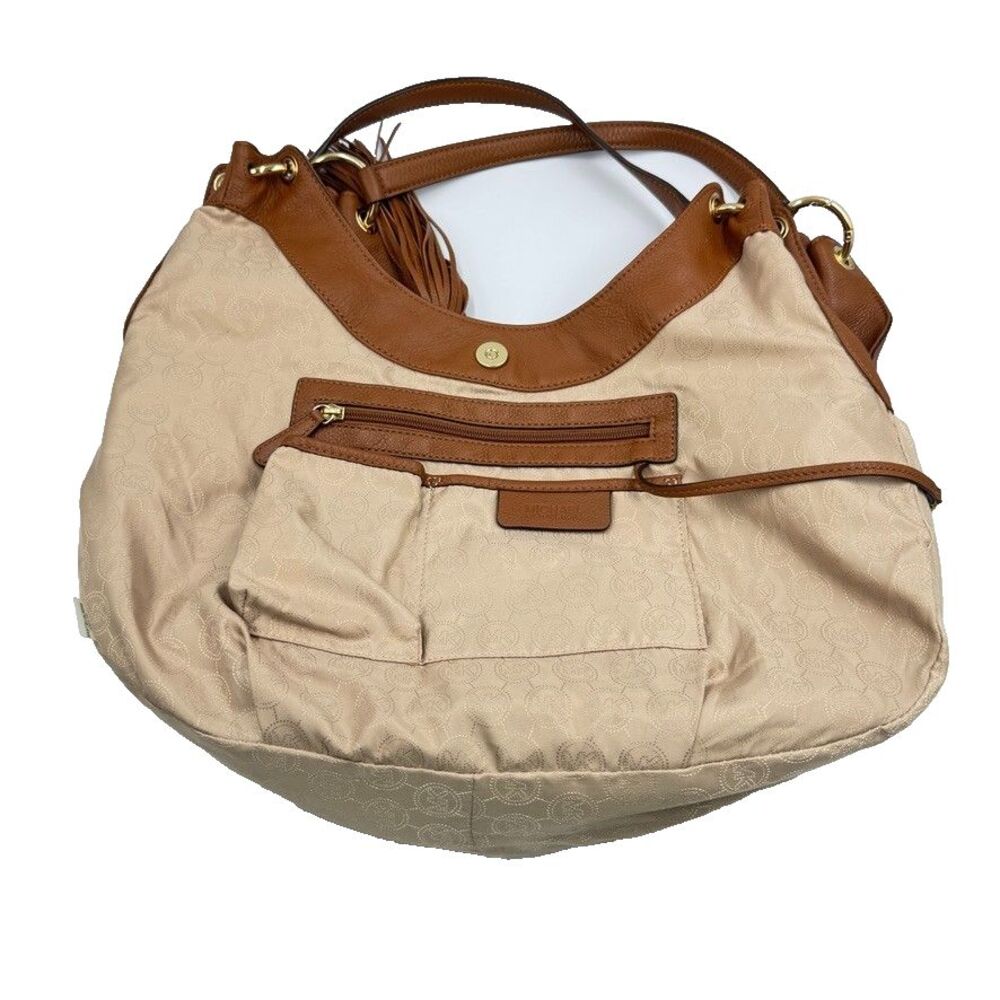 Michael Kors Brown Pebbled Leather Shoulder Hobo Bag Large Purse Tassel - Picture 13 of 16
